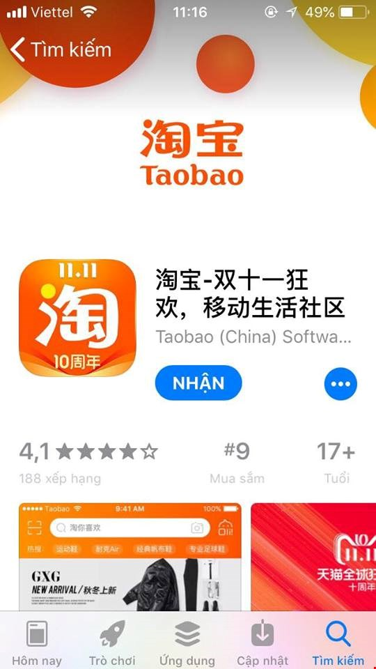 Ứng dụng Taobao trên điện thoại