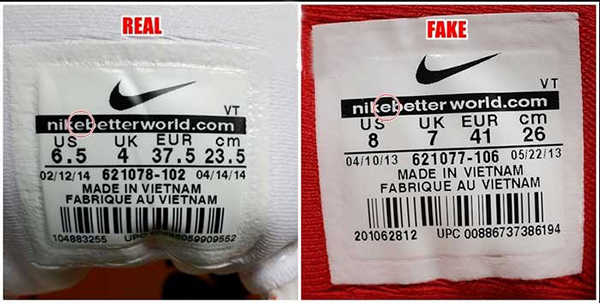 Check code bằng font chữ trên tem giày Nike